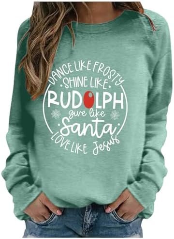 Christmas Women's Long Sleeved Crew Neck Print Lightweight Hoodie Women's Workout Training Hoodies Sweatshirts